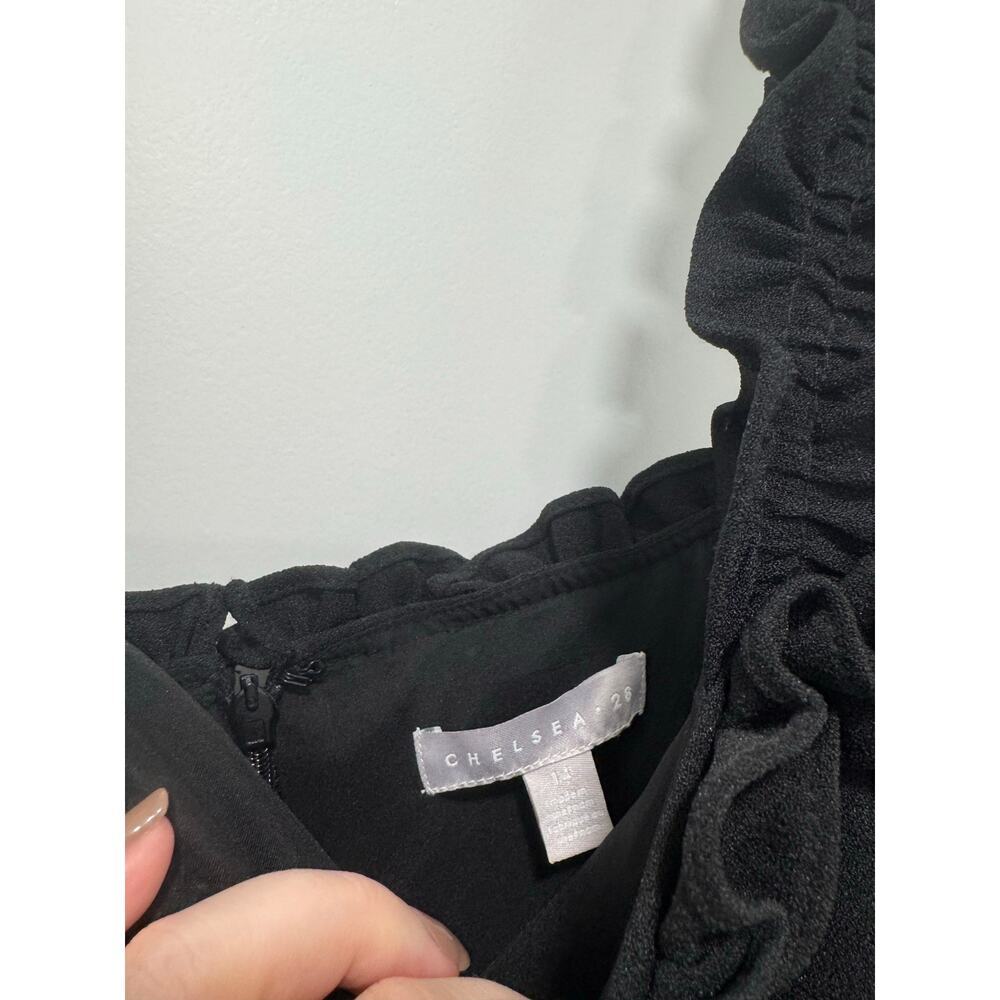 CHELSEA28 Black Ruffle Trim Square Neck Pocket Crepe Pant Jumpsuit 14 Nordstrom - Picture 9 of 9